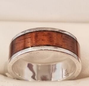 Sterling Silver Koa Wood Inlay From Hawaii. Size 8. Can Be Men Or Woman Ring